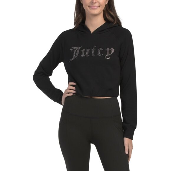 JUICY COUTURE ANTHRACITE Bubble Hem Hoodie With Rhinestone Logo - Picture 1 of 2